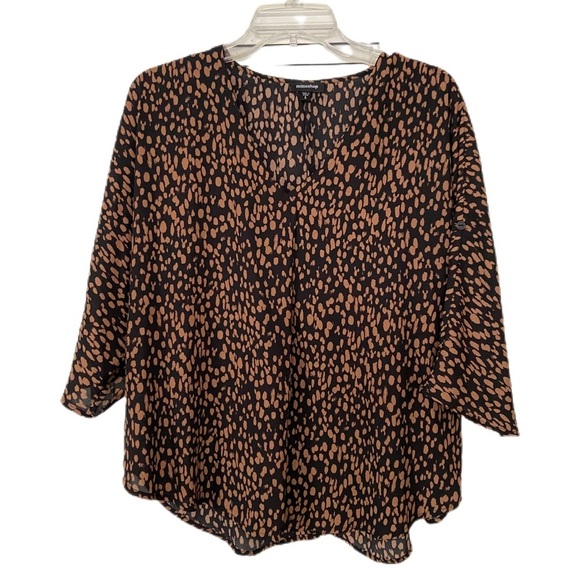 Mittoshop Tops - Mittoshop Popover Blouse V Neck Elbow Sleeve Oversized Black and Brown Size S